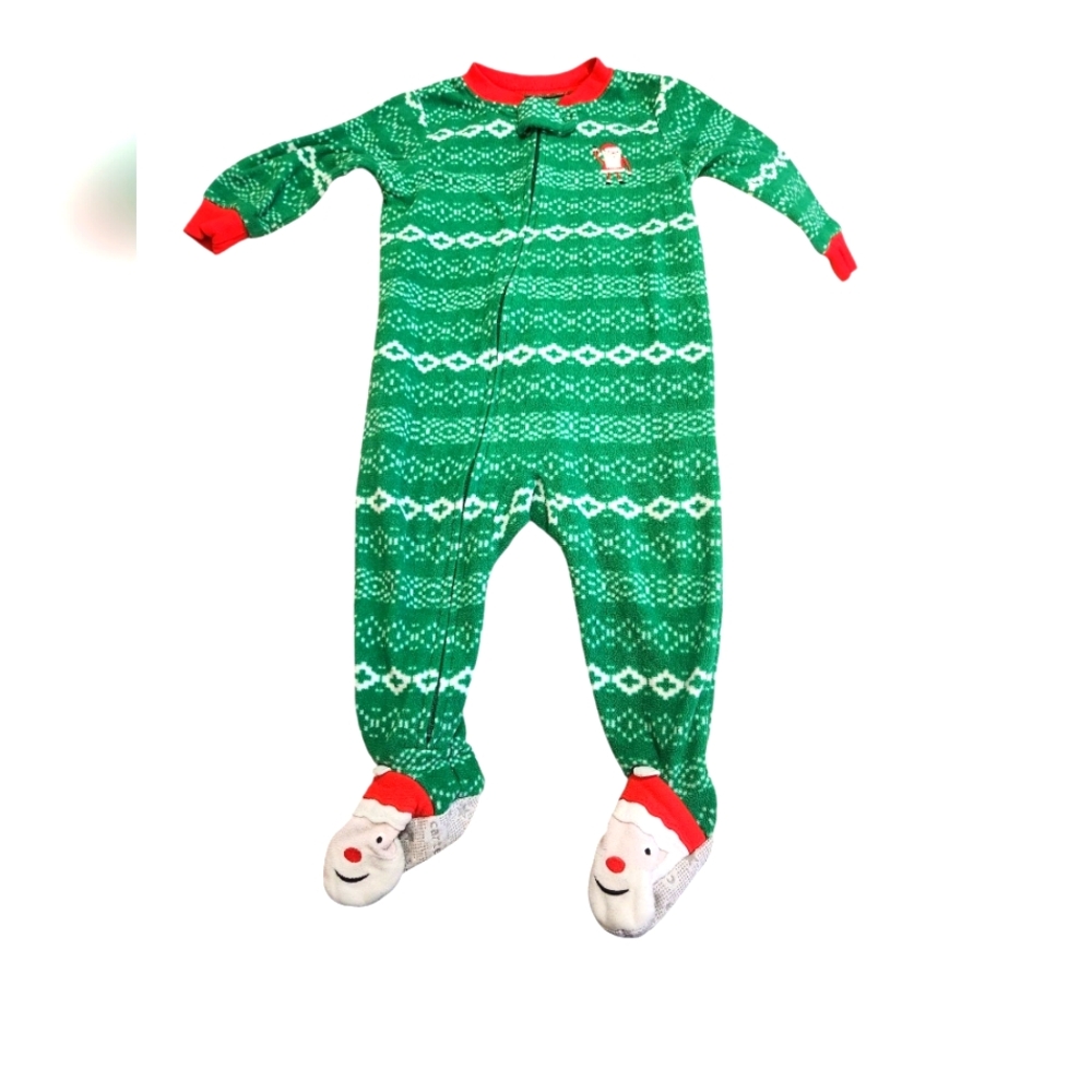 Carter's Christmas Santa Green/Red One Piece 12 M Pajama Footies
